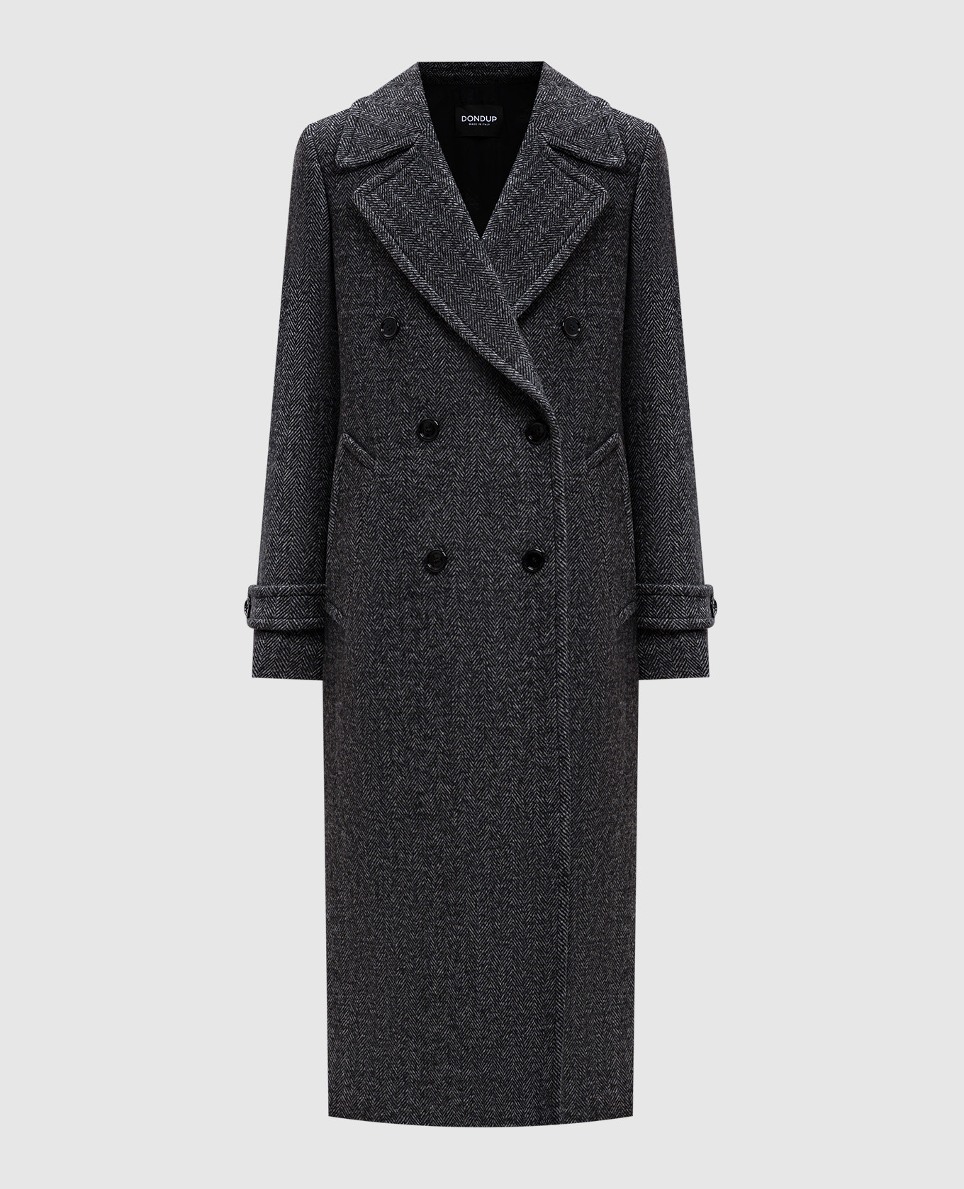 Gray double-breasted coat with patterned wool dondup