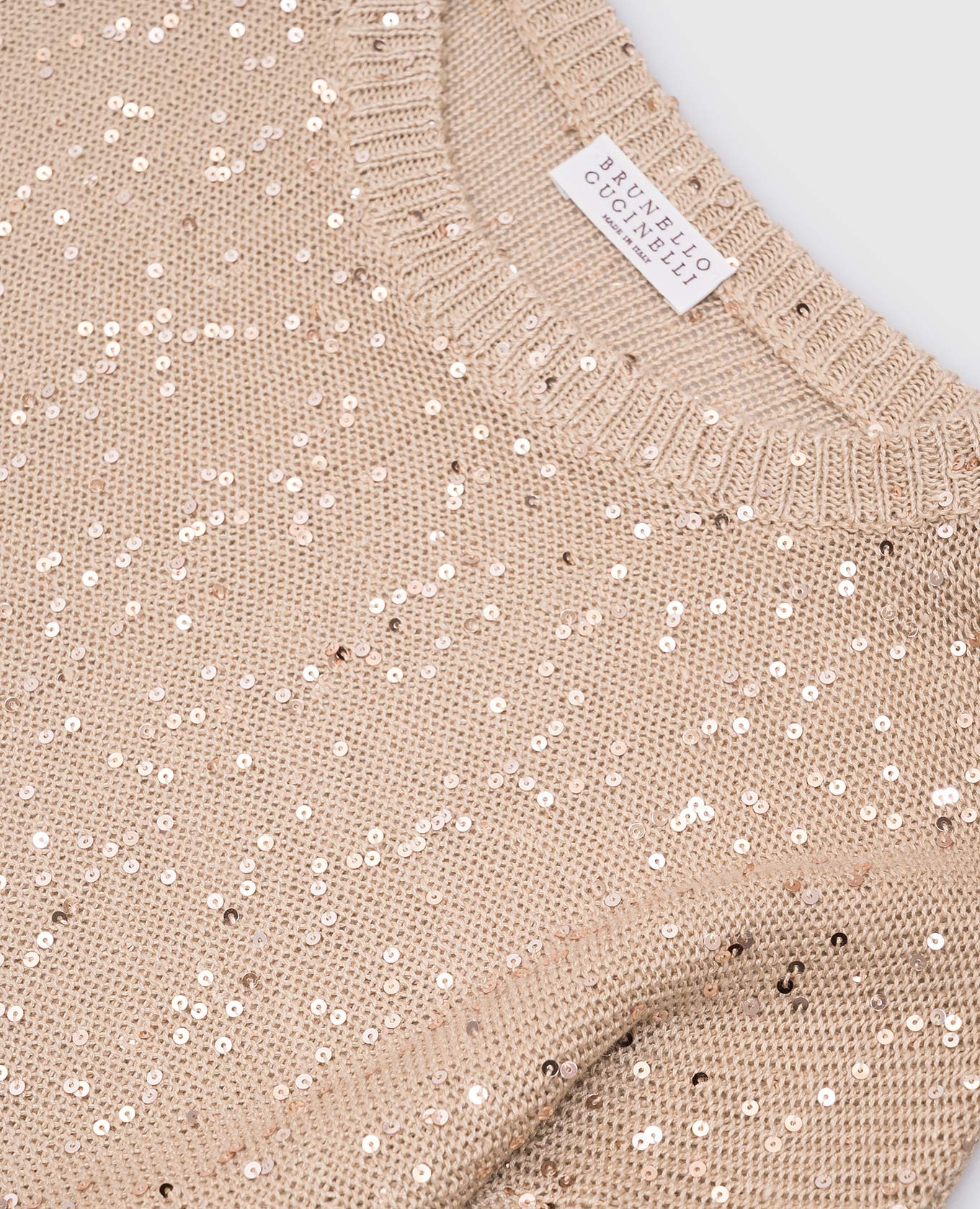 Children's beige linen and silk jumper with sequins Brunello Cucinelli 3
