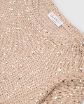 Brunello Cucinelli Children's beige linen and silk jumper with sequins B10M50000A