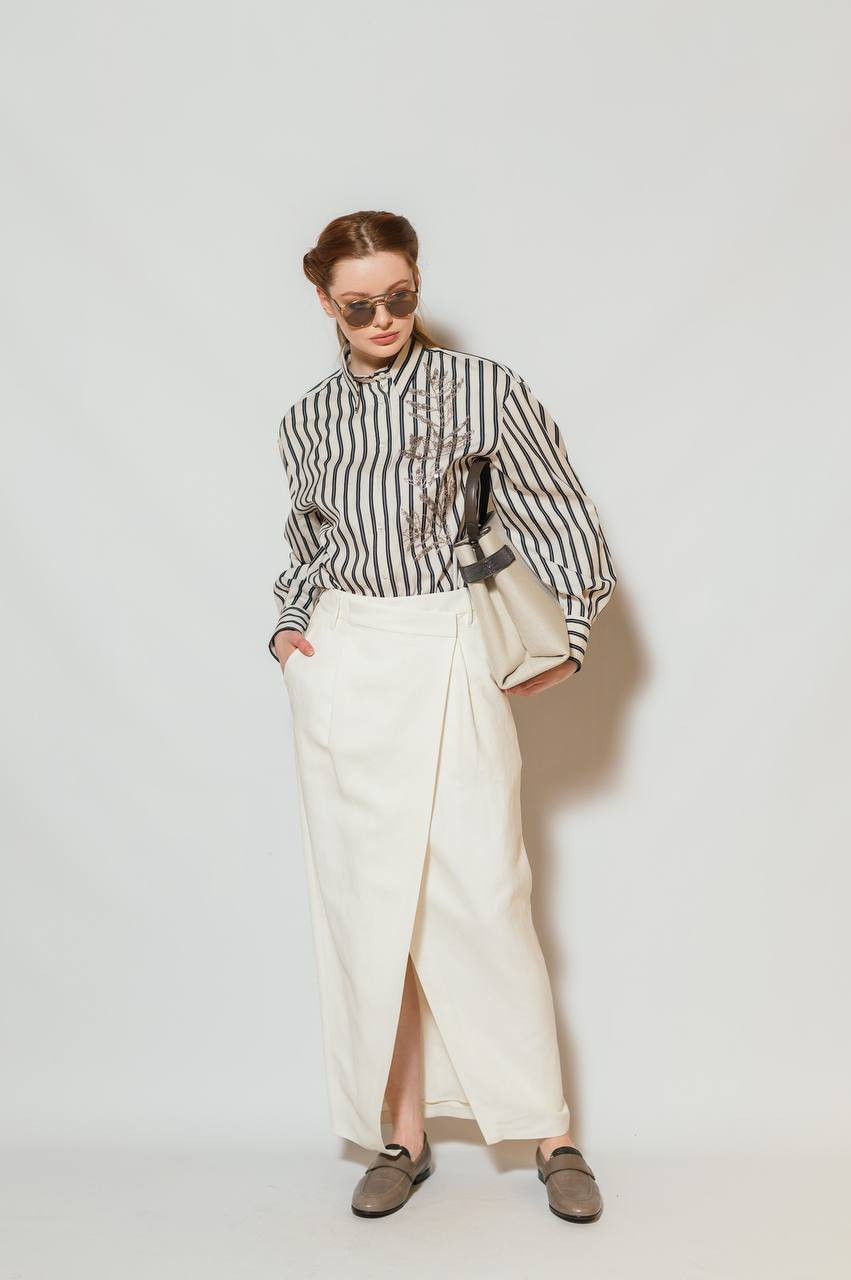 

Beige striped silk shirt with embroidery Brunello Cucinelli