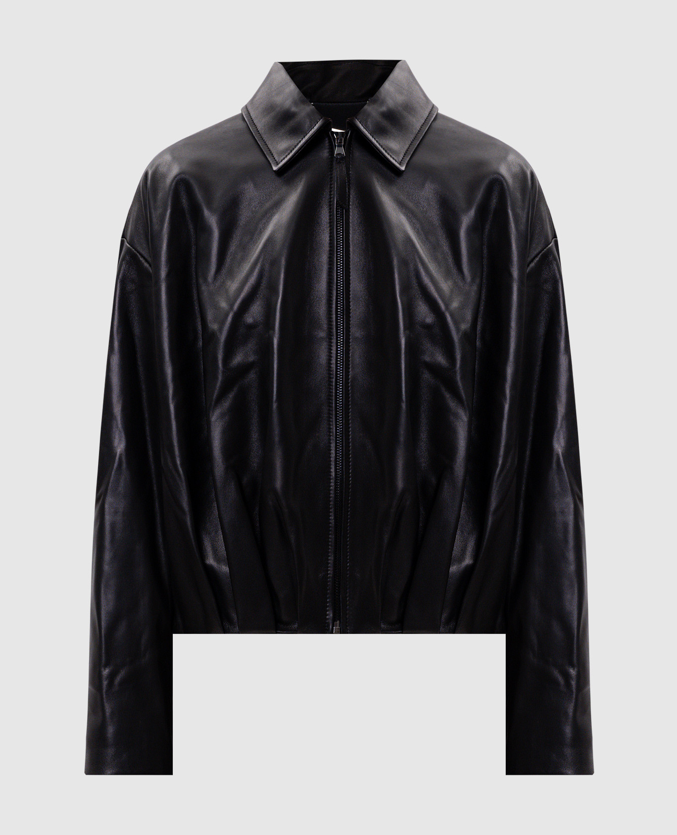 Black leather jacket with logo patch