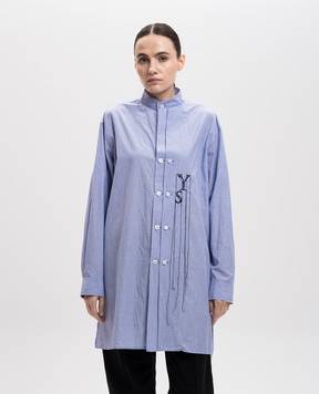 Y`S Yamamoto Blue striped long-sleeved shirt with monogram logo YTB02026