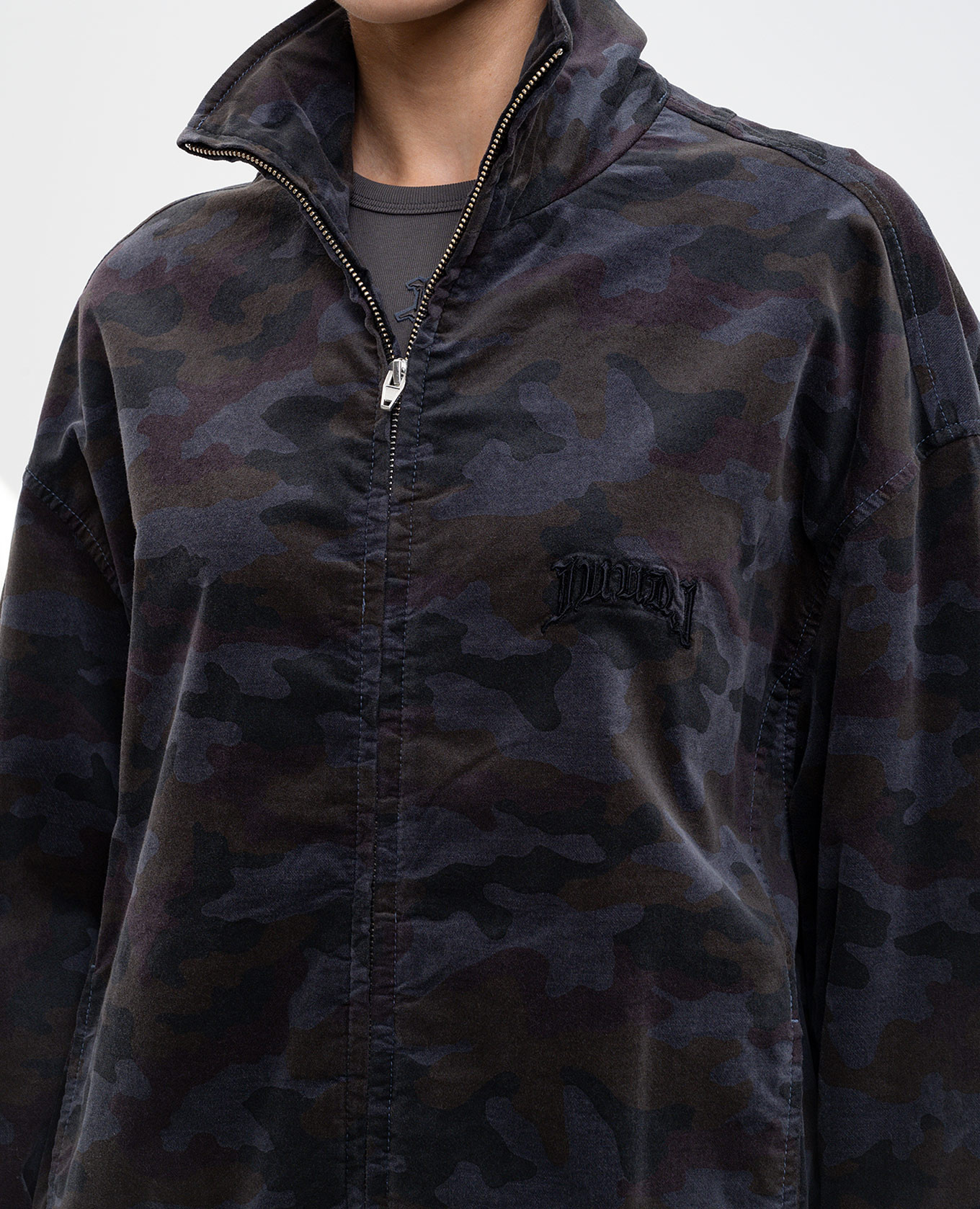 

Grey velour sports jacket with camouflage print Juun.j