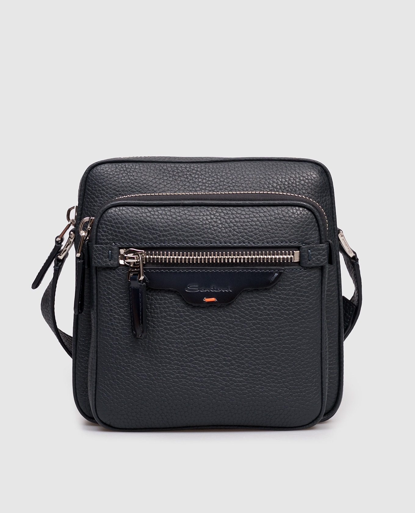 

Blue leather bag with logo Santoni