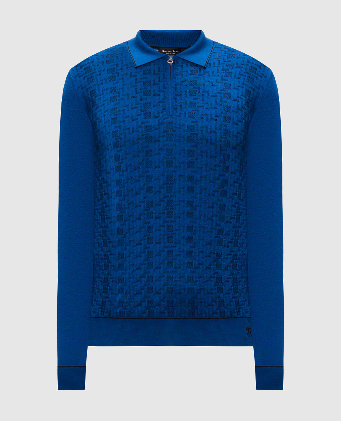 

Blue wool, silk and cashmere polo with patterned logo monogram Stefano Ricci