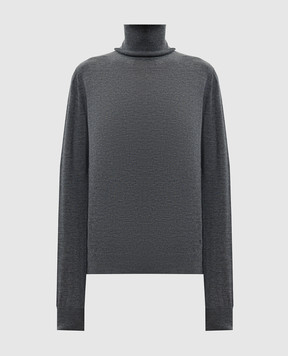 Dolce&Gabbana Grey cashmere turtleneck with DG monogram FXW42ZJBW0P