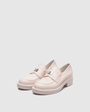 Babe Pay Pls Beige leather loafers with logo 2012012500