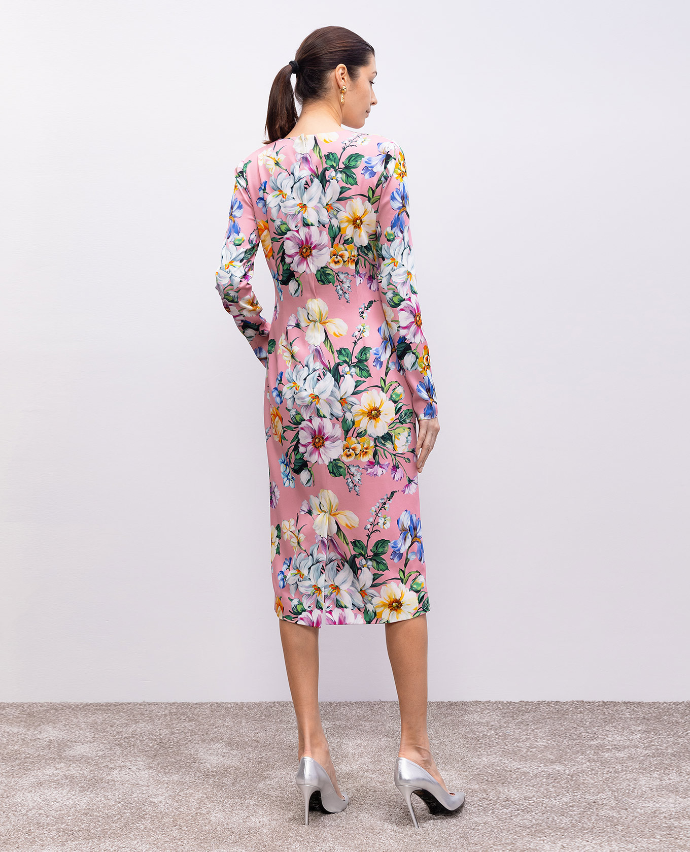 Pink floral print silk midi dress Dolce&Gabbana 4