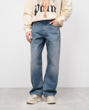 Palm Angels Blue jeans with logo print PMYA049S25DEN002