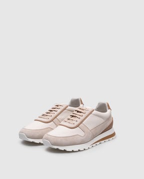 Brunello Cucinelli Beige leather sneakers with logo patch MZUESLA289