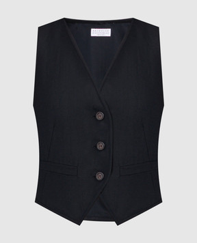 Brunello Cucinelli Black linen waistcoat with monil chain MH126HU826