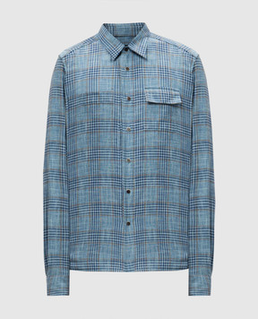 Kiton Blue wool and silk check shirt UMCBUBAK0616E