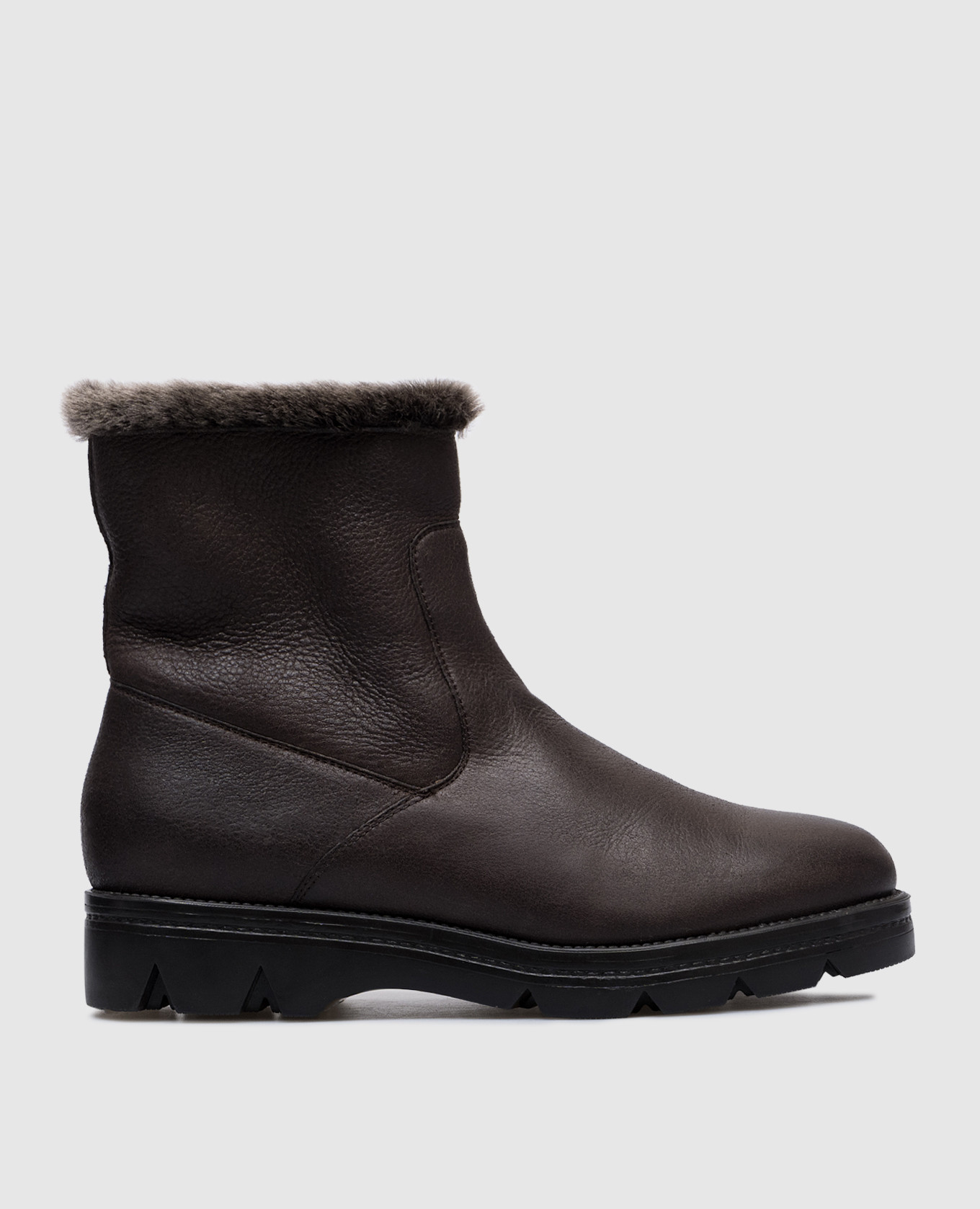 

Brown leather boots with fur Santoni, Коричневый