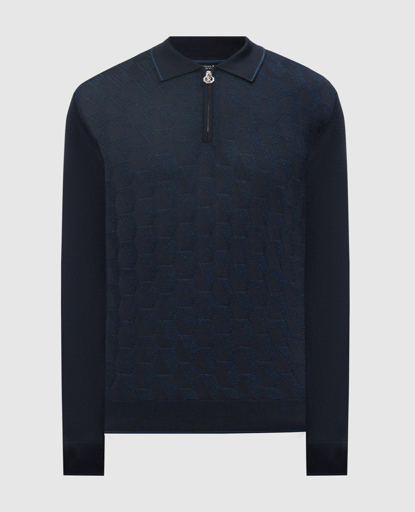 

Blue cashmere and silk polo with metallic monogram logo Stefano Ricci