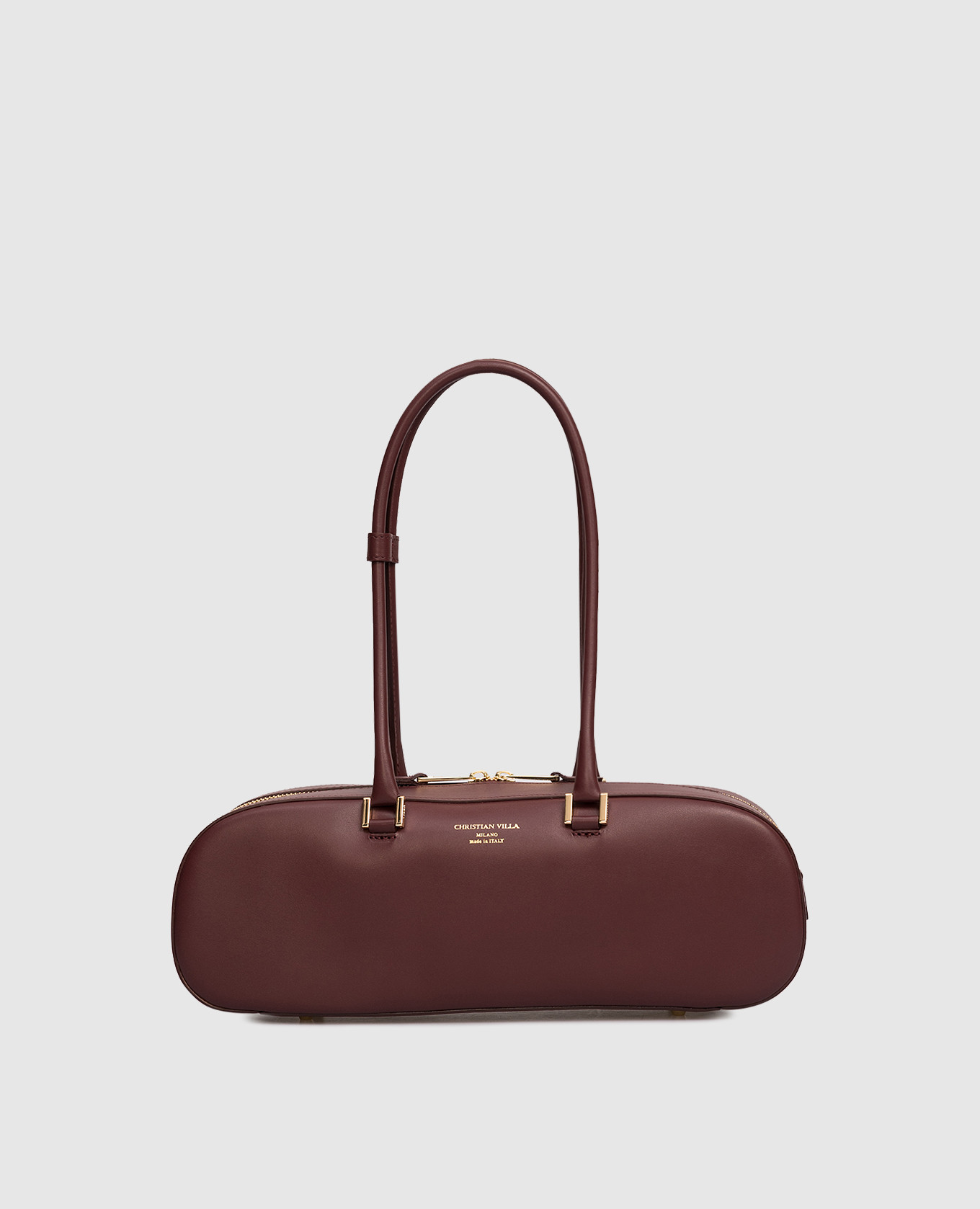 

Burgundy leather baguette bag with logo print Christian Villa