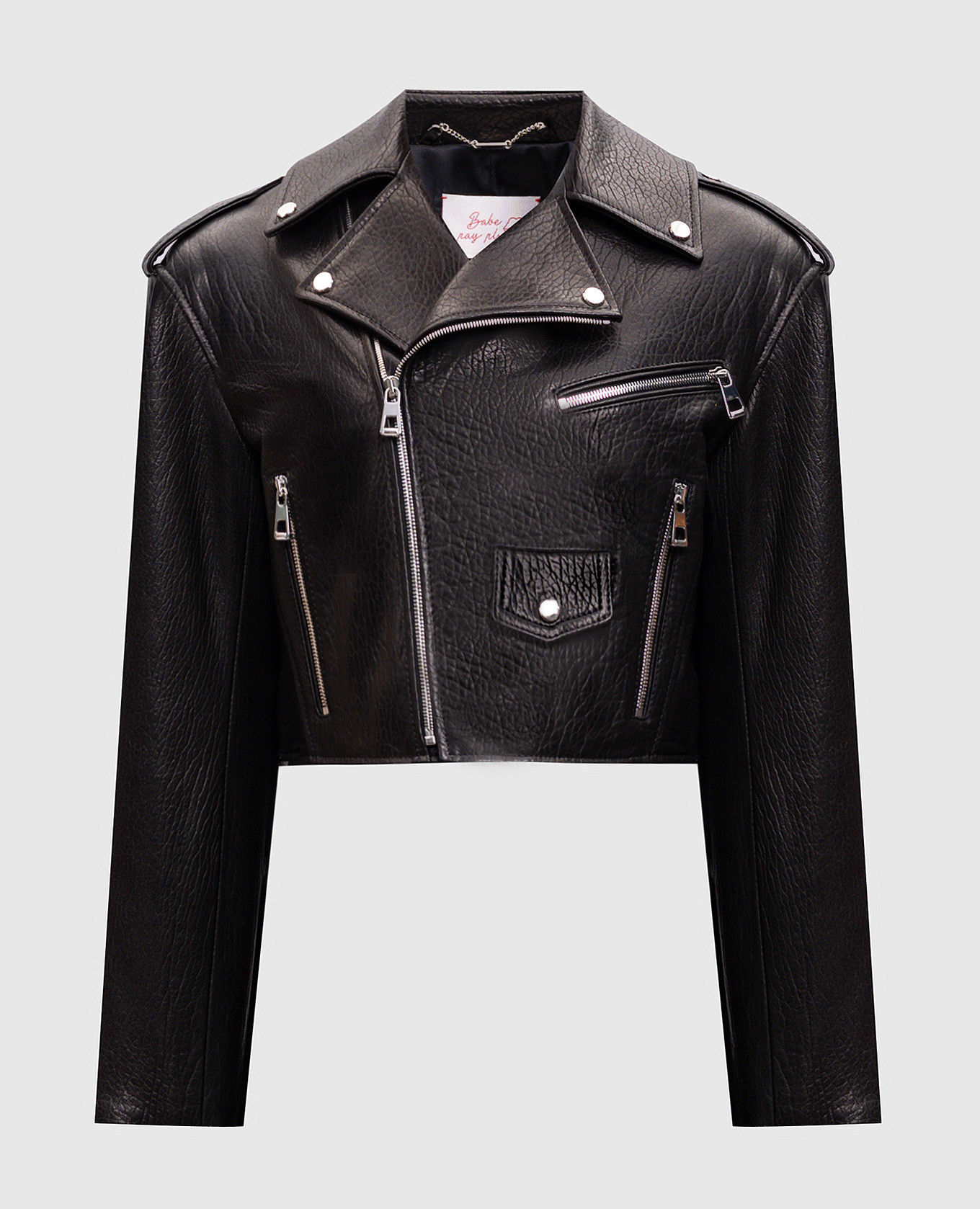 

Black leather cropped biker jacket Babe Pay Pls