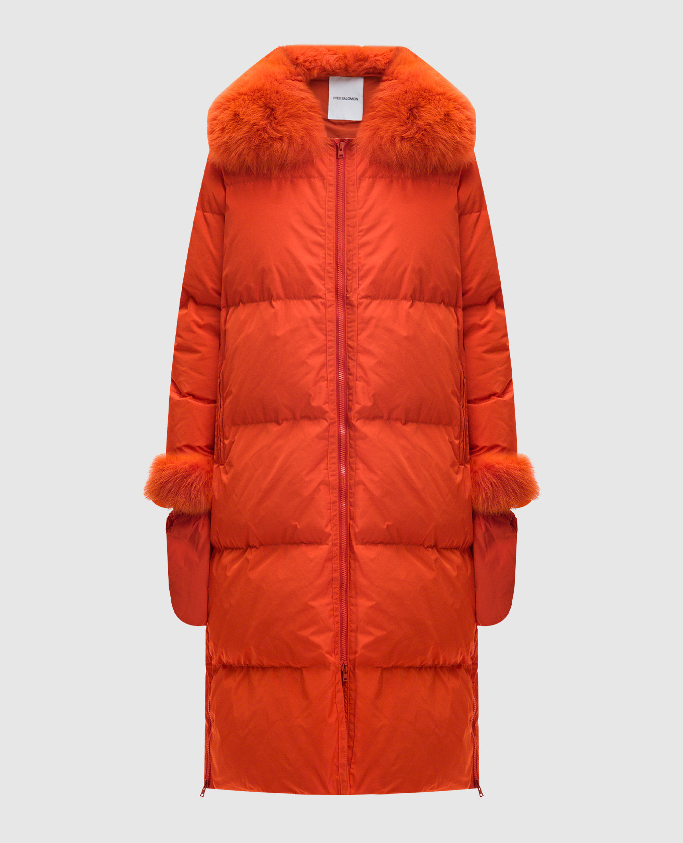 Orange down jacket with fox fur yves salomon