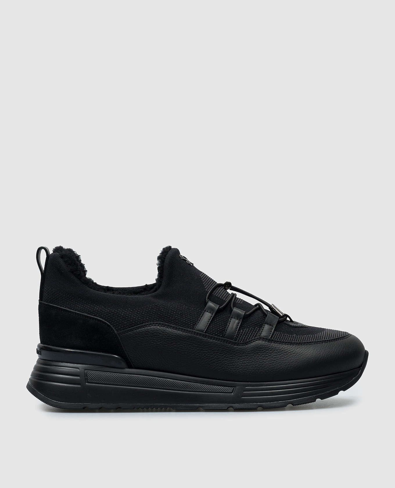 Black combination sneakers on fur with logo stefano ricci