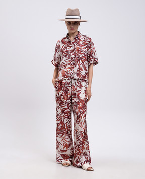 Brunello Cucinelli Burgundy silk printed pants MQ999P8915