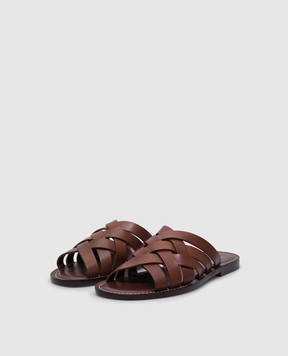 Brunello Cucinelli Brown leather braided flip-flops MZUELBM326