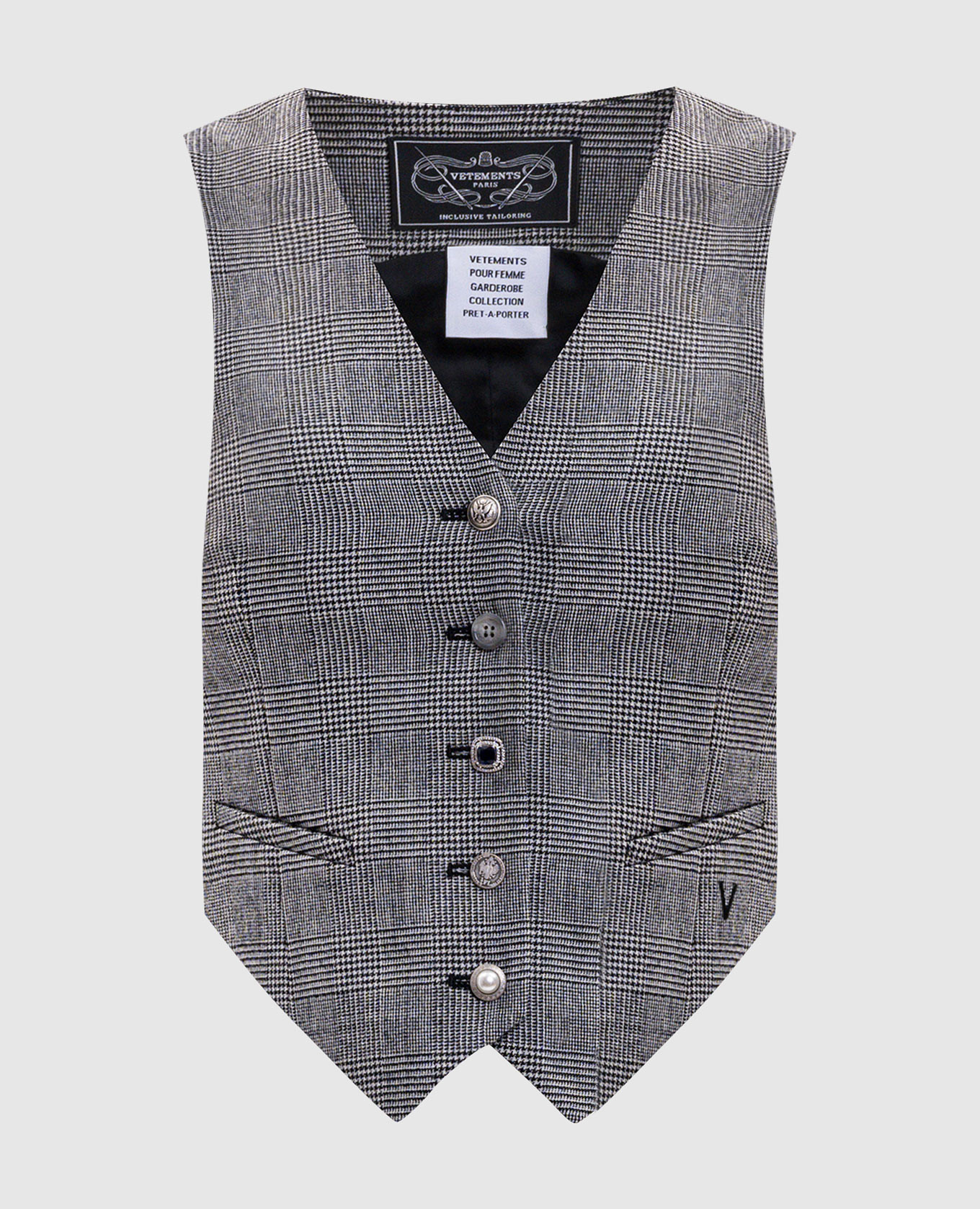 Gray checked wool vest