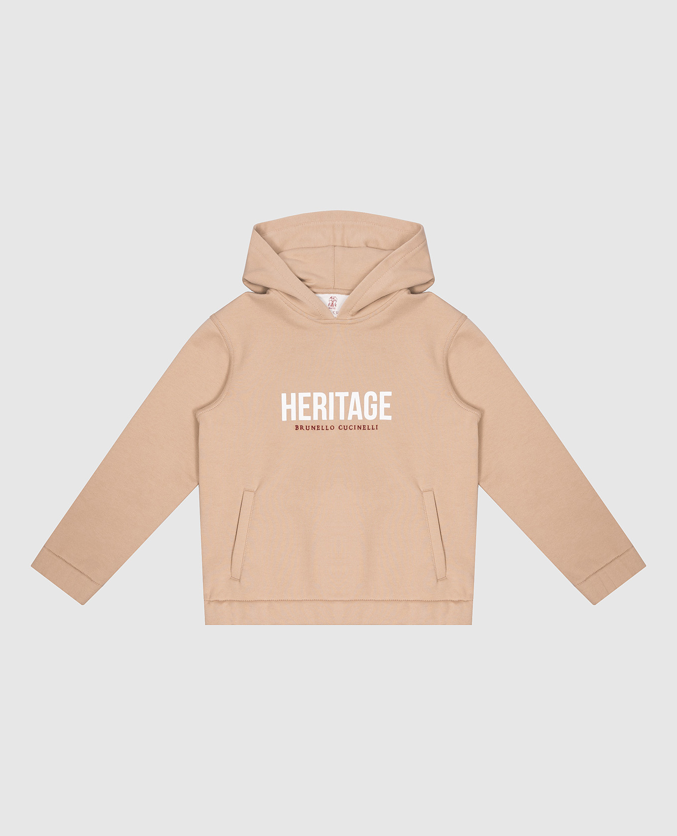 Children's brown hoodie with embroidered heritage logo print brunello cucinelli