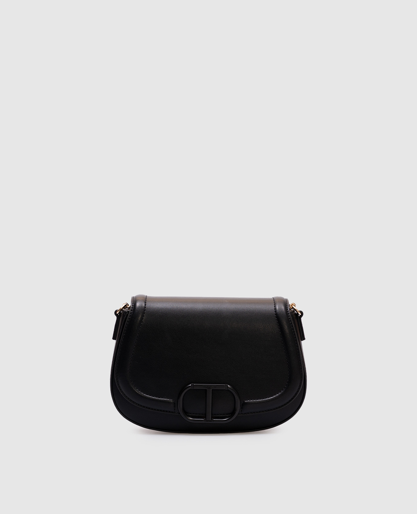 

Black leather Tracolla messenger bag with Oval T emblem Twinset