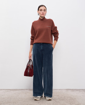 Peserico Brown wool, silk and cashmere sweater with monil chain S99384F079283D
