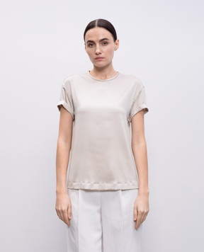 Brunello Cucinelli Beige silk top with monil chain M0C59DE310