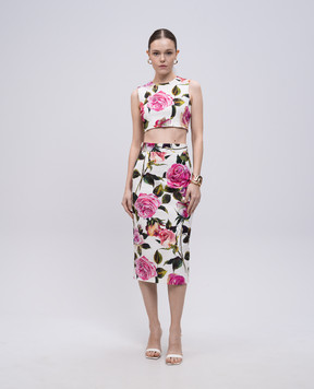 Dolce&Gabbana White floral print pencil skirt F4CVPTFSRQJ
