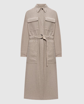 Brunello Cucinelli Beige wool coat with monil chain MD5919945P