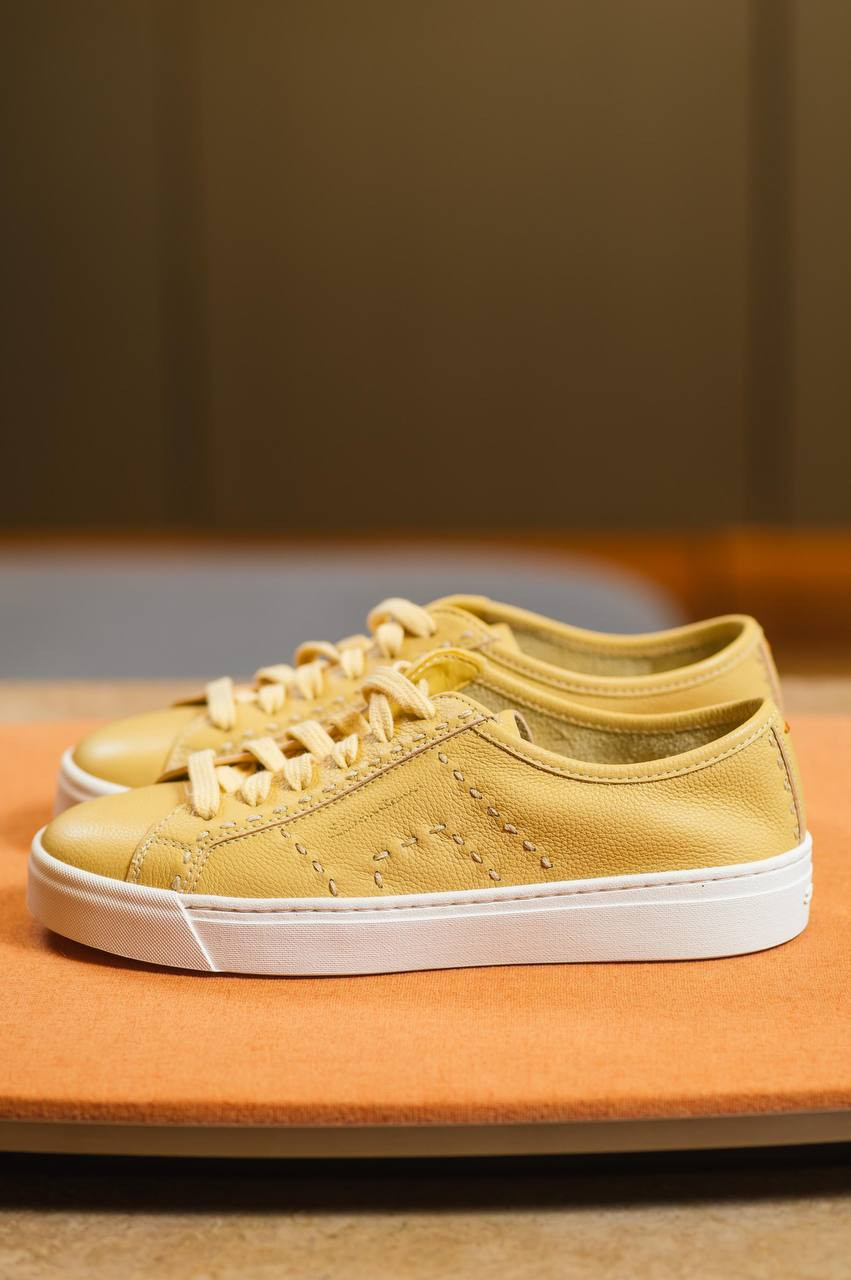 

Yellow leather sneakers with logo Santoni