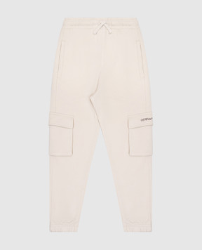 Off-White Children's beige jogger pants with logo print OBCH005S25FLE001