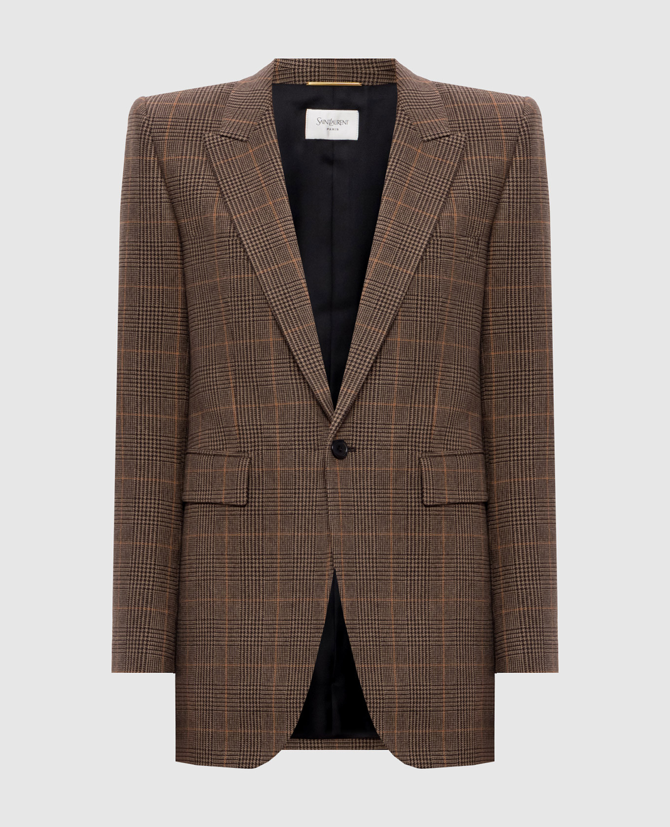 Brown checked wool and khaki jacket Saint Laurent