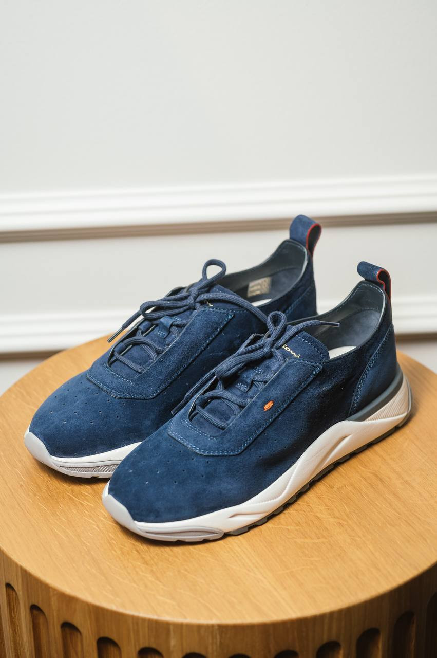 

Blue suede sneakers with logo print Santoni
