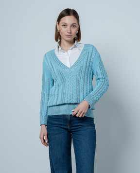 Ermanno Scervino Blue pullover with a textured pattern with crystals D445M327CTHZF