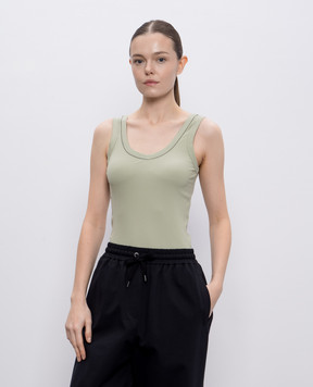Brunello Cucinelli Green ribbed top with monil chain MG902FP100
