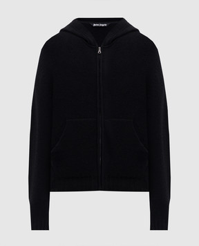 Palm Angels Black hooded cardigan with wool and cashmere PMHU023F25KNI001