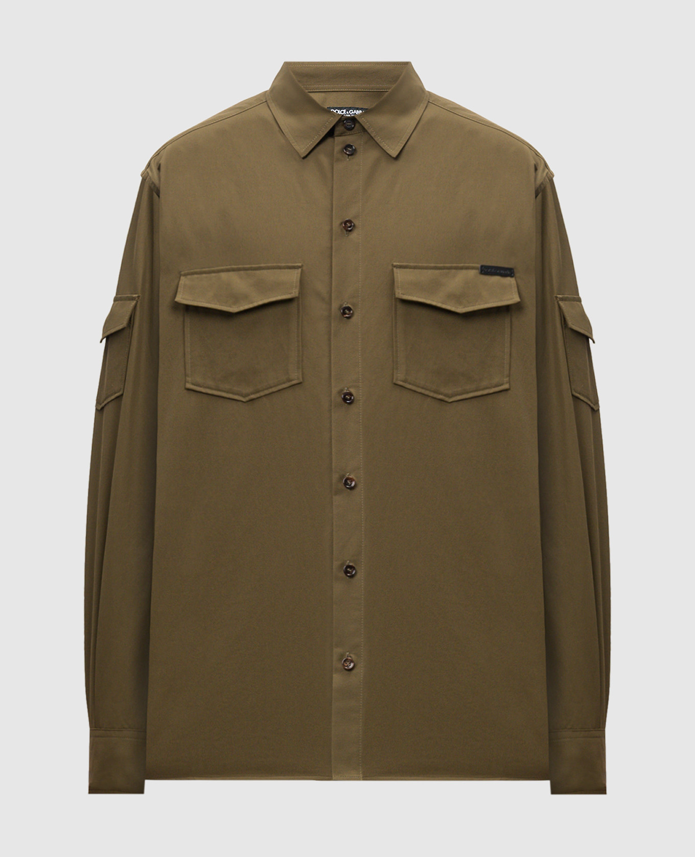 Khaki shirt with logo patch dolce&gabbana
