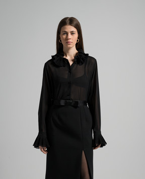 Dolce&Gabbana Black silk blouse with pleating F5S22TFUAFU