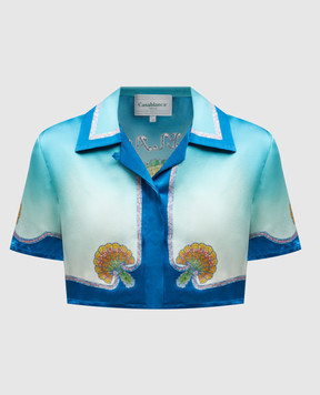 Casablanca Blue Coquillage Coloré cropped silk blouse WS24SH08604