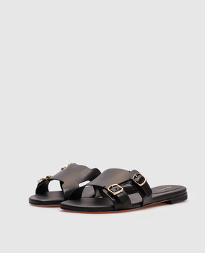 Santoni Black leather flip-flops WHPF70071HA1TLGA