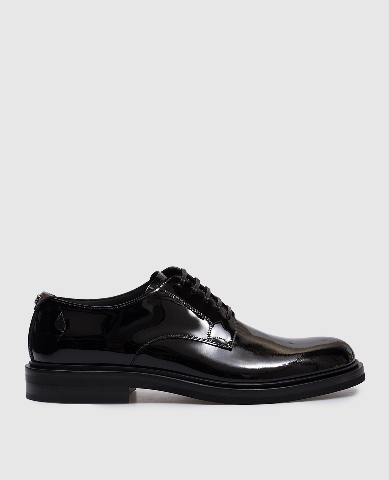 Black patent leather derbies with metallic dg logo dolce&gabbana