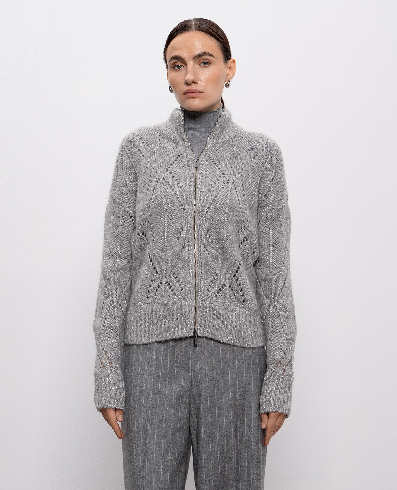 

Gray alpaca cardigan with sequins Peserico, Grey