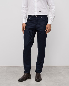 Brunello Cucinelli Blue wool pants with logo ME226I1780