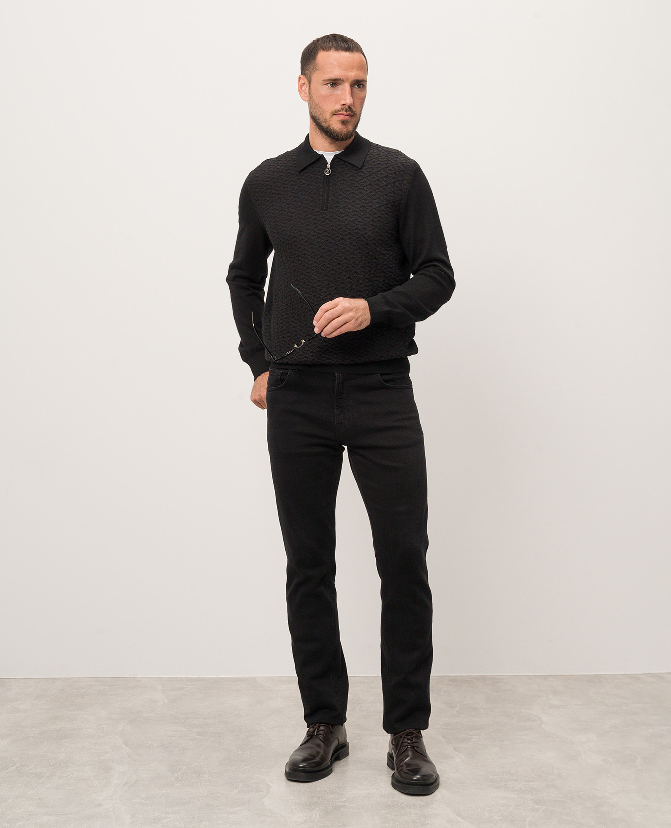 

Black cashmere and silk polo with metallic logo Stefano Ricci