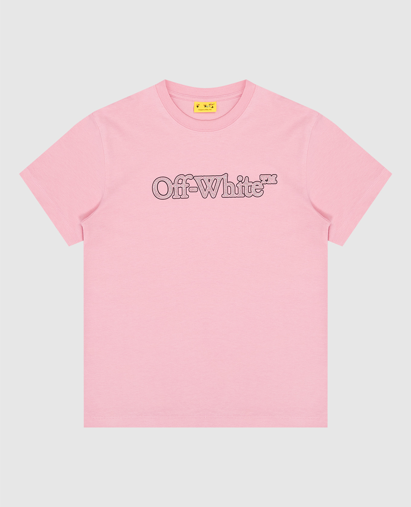 Children's pink t-shirt with big bookish logo print off-white