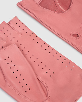 Babe Pay Pls Pink leather mittens with perforations 14021