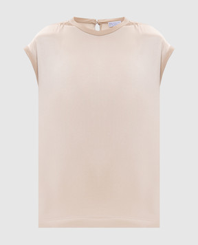 Brunello Cucinelli Beige silk top with monil chain MPC59EH500