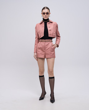 Dolce&Gabbana Pink cropped jacket with logo pattern silk F27DTTHJMQN